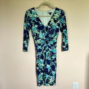 ANN TAYLOR 3/4 Sleeve Ruched Stretch Dress Size 0